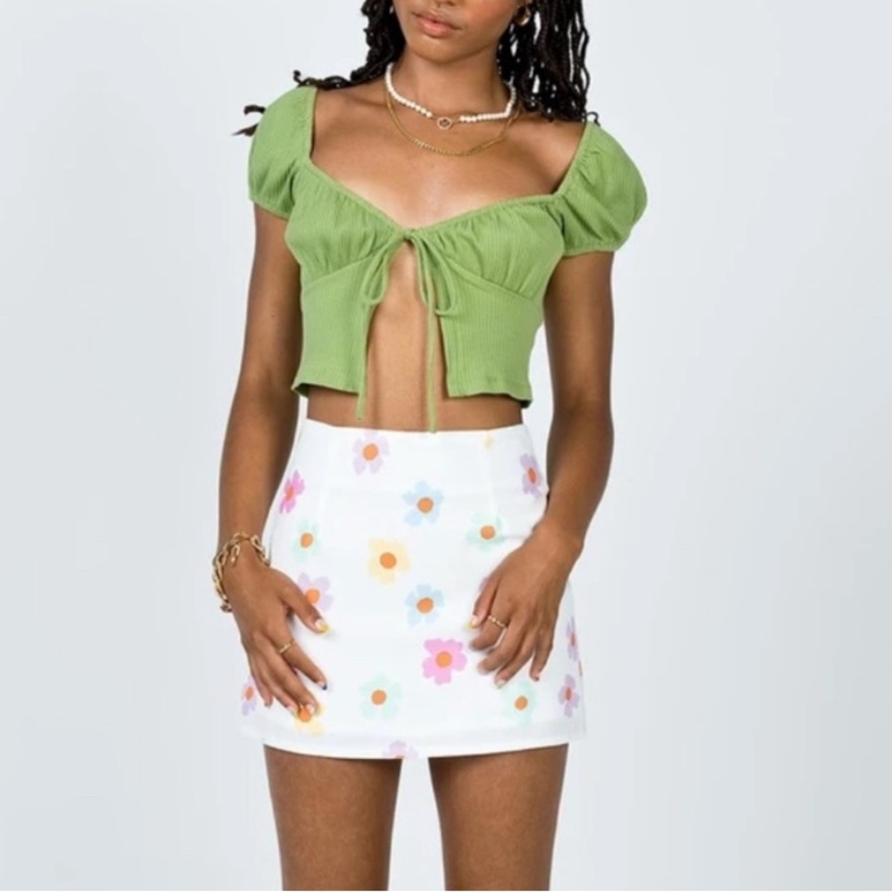 Princess Polly Hart Top Tie Front Ribbed Crop
